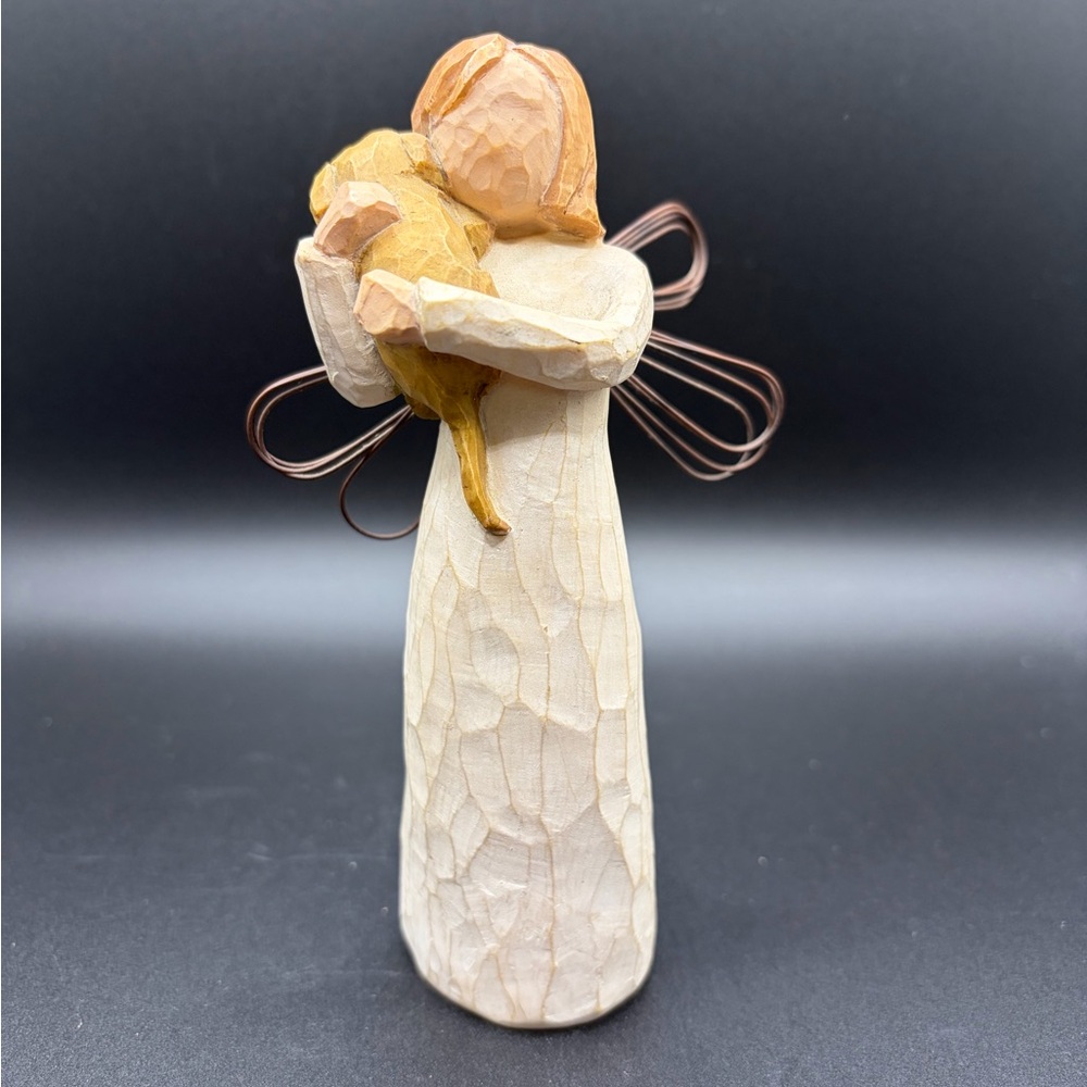 1999 Demdaco Angel of Friendship Sculpture with Cat in Cream and Brown
